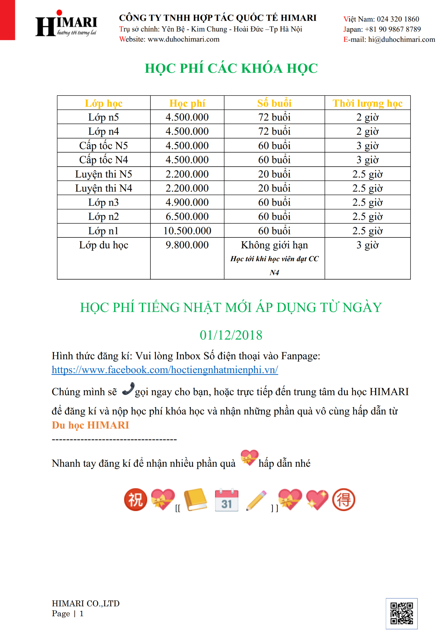 HỌC PHÍ CÁC KHÓA HỌC