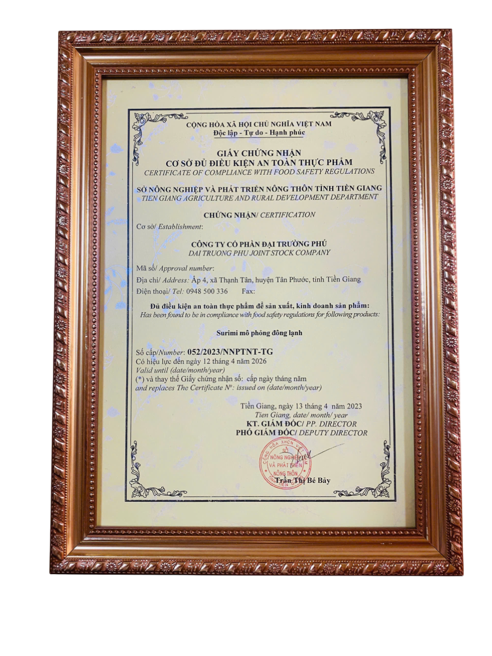 Giấy chứng nhận an toàn thực phẩm