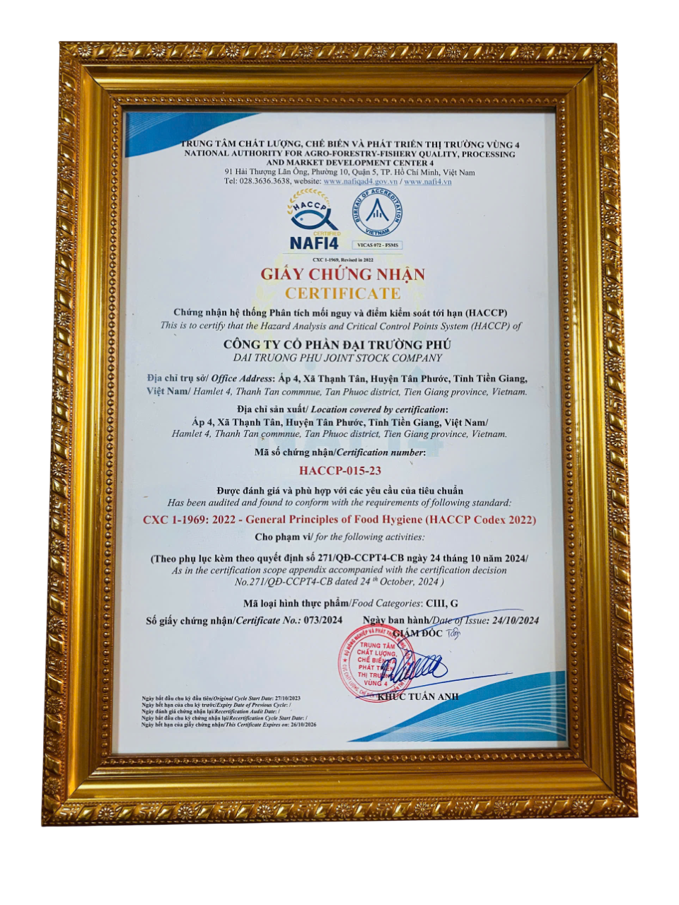 Giấy chứng nhận HACCP
