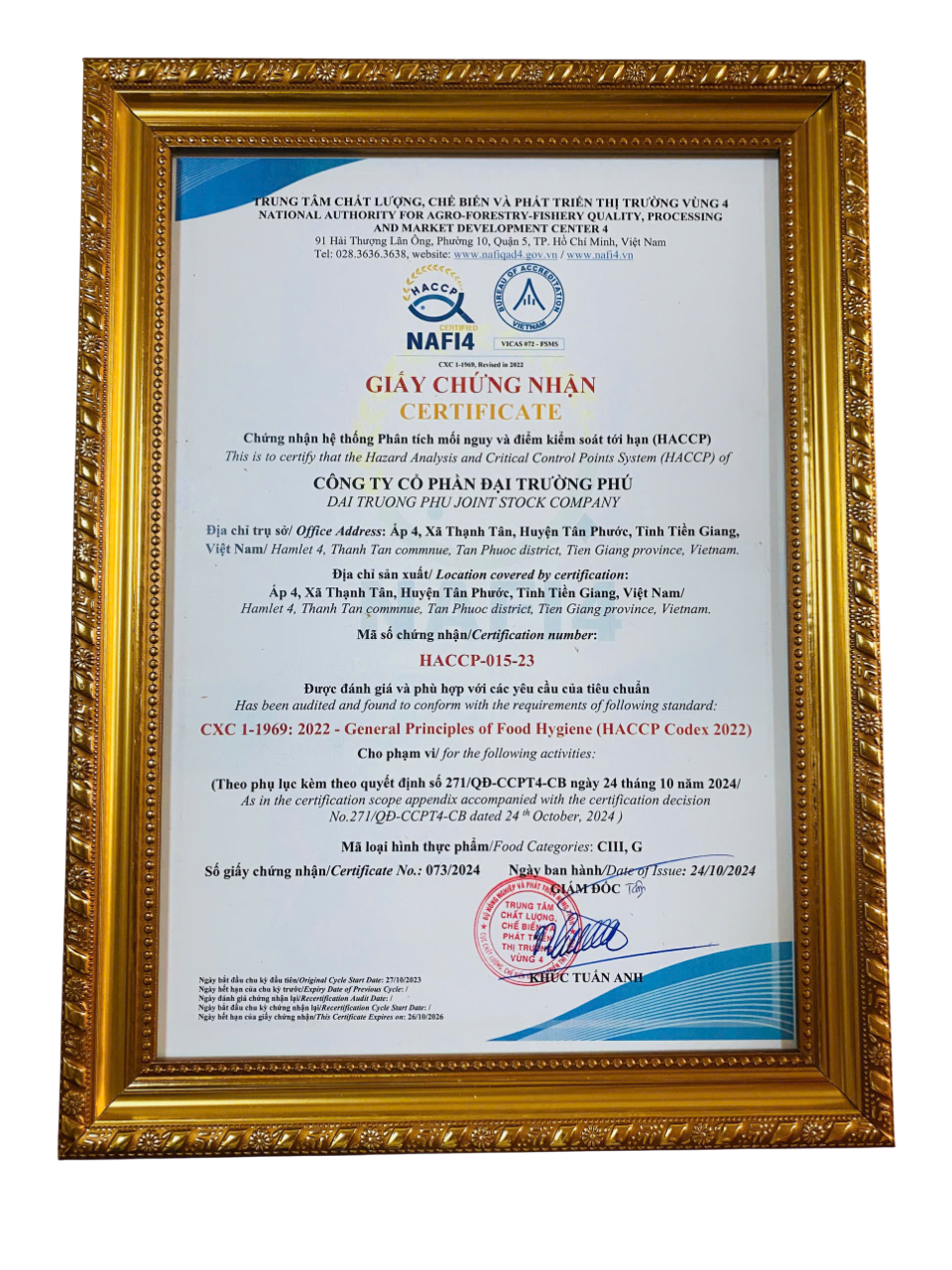 Giấy chứng nhận HACCP