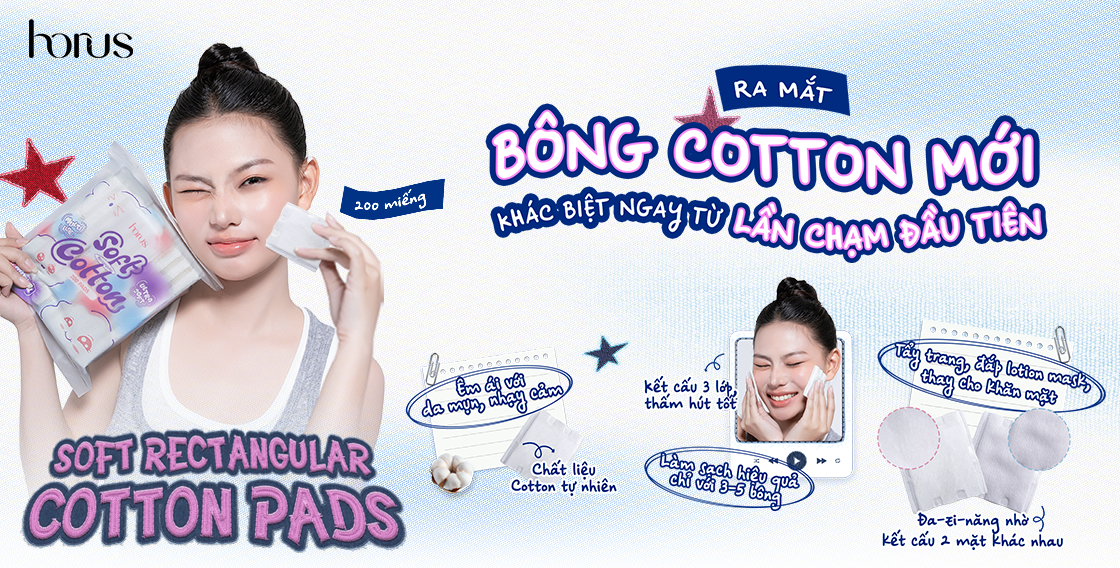 [Mới] Bông Tẩy Trang Horus Cao Cấp Rectangular Soft Cotton Pad 200 Pads