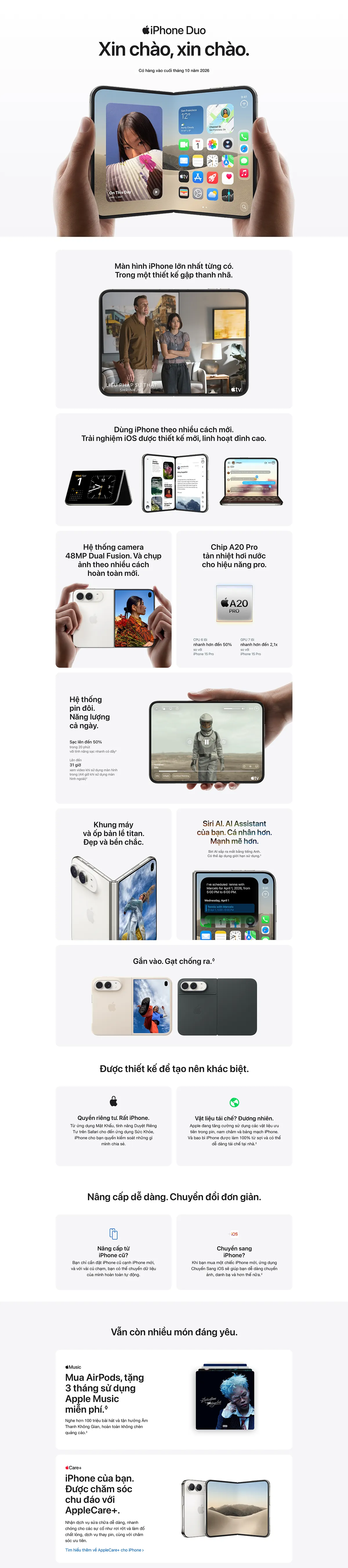 Toàn bộ thiết kế, màn hình gập, camera, hiệu năng, pin, Apple Intelligence và phụ kiện của iPhone Duo