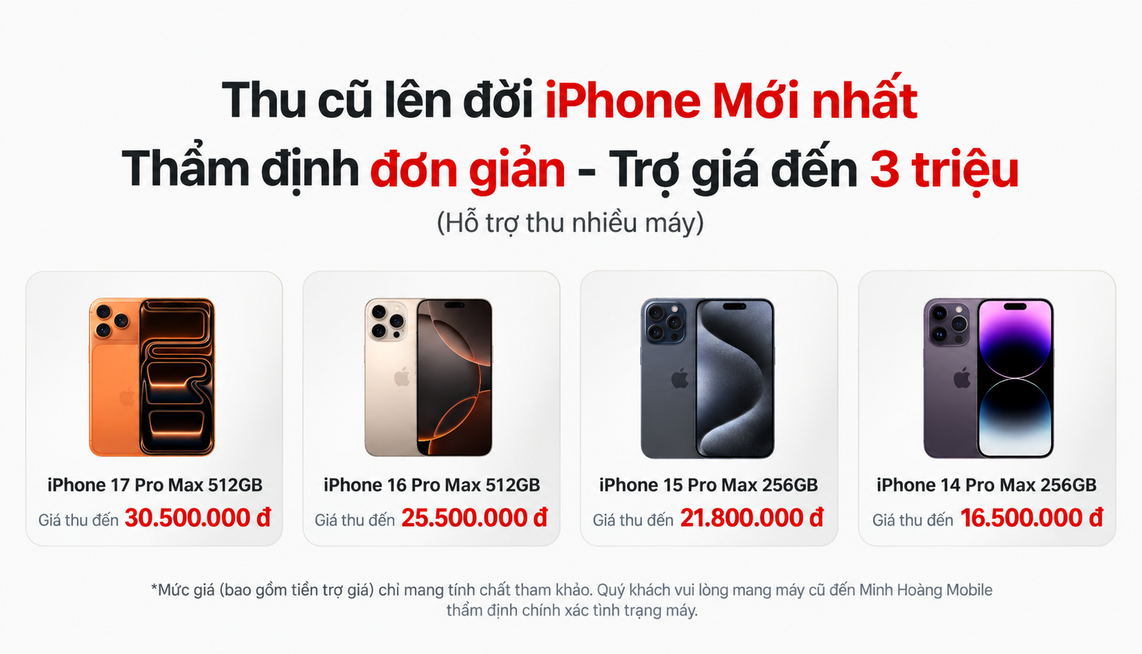 Thu cũ lên đời iPhone mới nhất tại Minh Hoàng Mobile, thẩm định đơn giản và trợ giá đến 3 triệu đồng