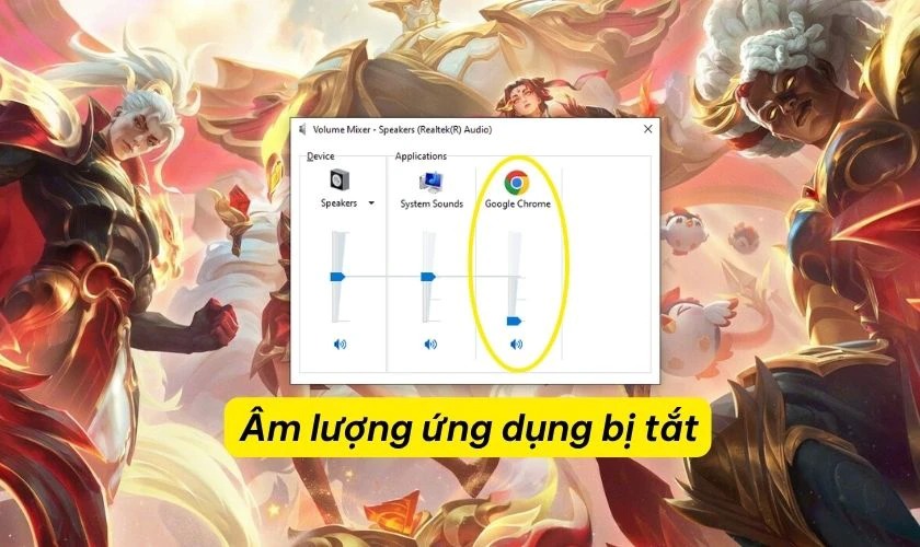 Laptop Dell không nghe được loa do âm lượng ứng dụng bị tắt
