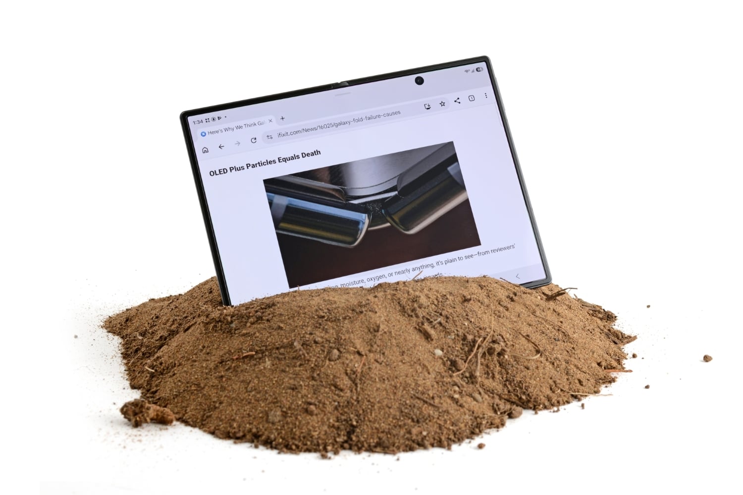 Z Fold8 in a pile of sand
