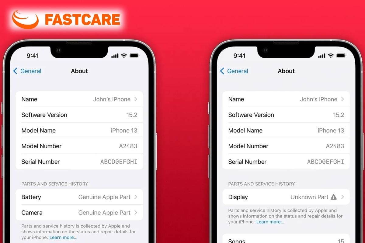 Minh họa đối chiếu thông tin sửa chữa trước khi chọn iPhone cũ