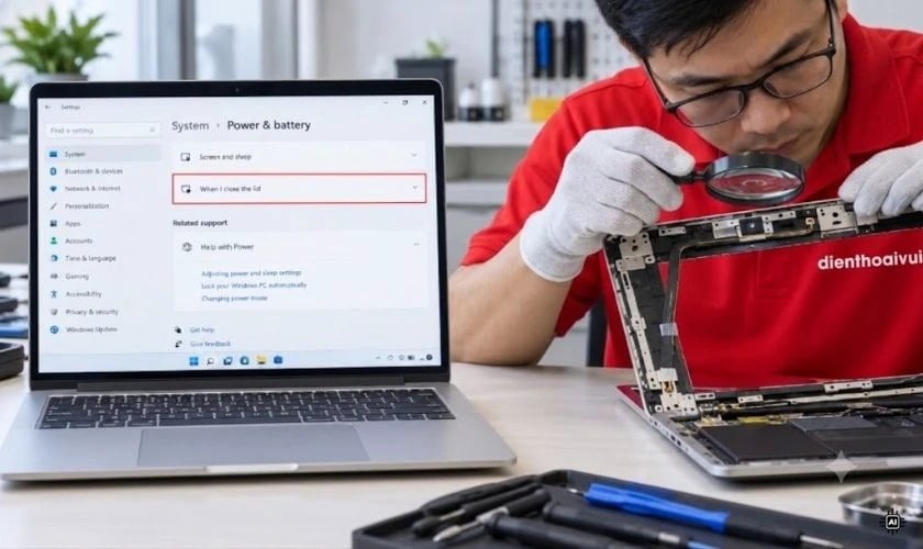 Đem laptop đi sửa cảm biến khi gập màn hình khi lỗi nặng
