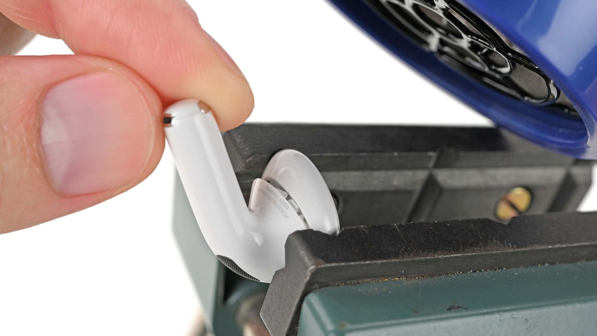 AirPod in a vise