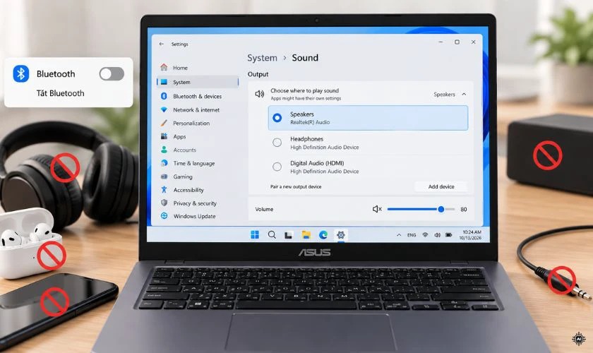 Ngắt Bluetooth và các thiết bị âm thanh ngoài