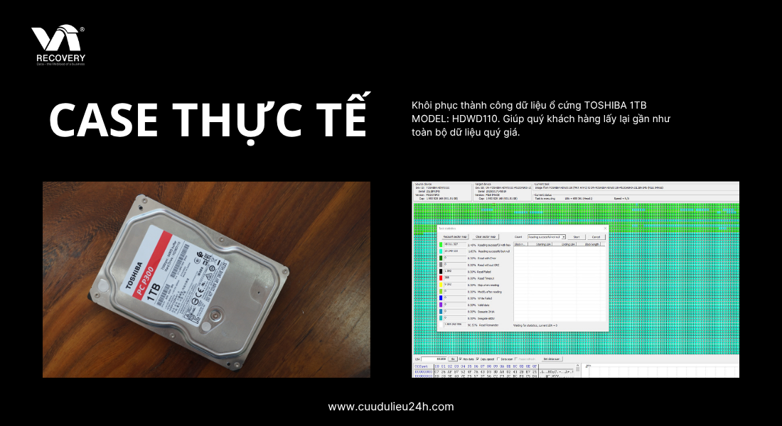 Case thực tế – Cứu dữ liệu ổ cứng TOSHIBA 1TB bị chết cơ của anh Hoàng