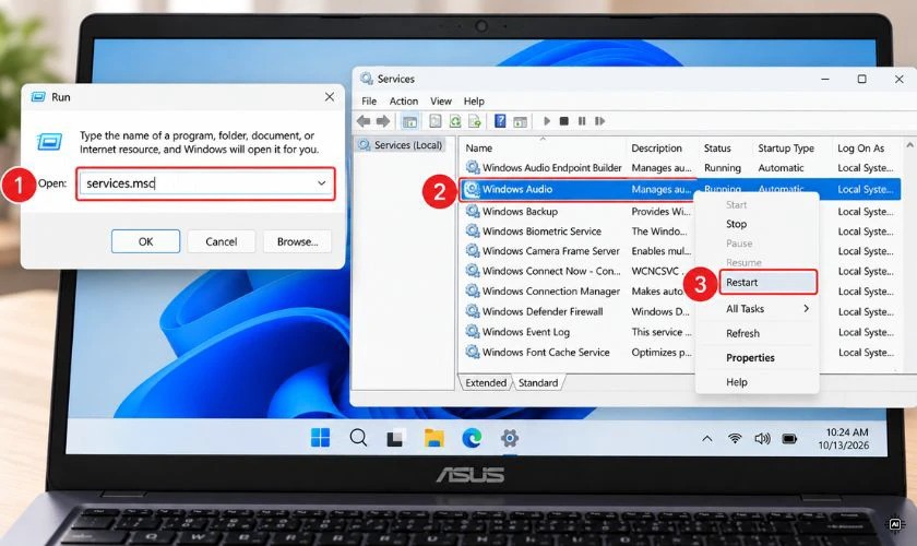 Khởi động lại Windows Audio Service