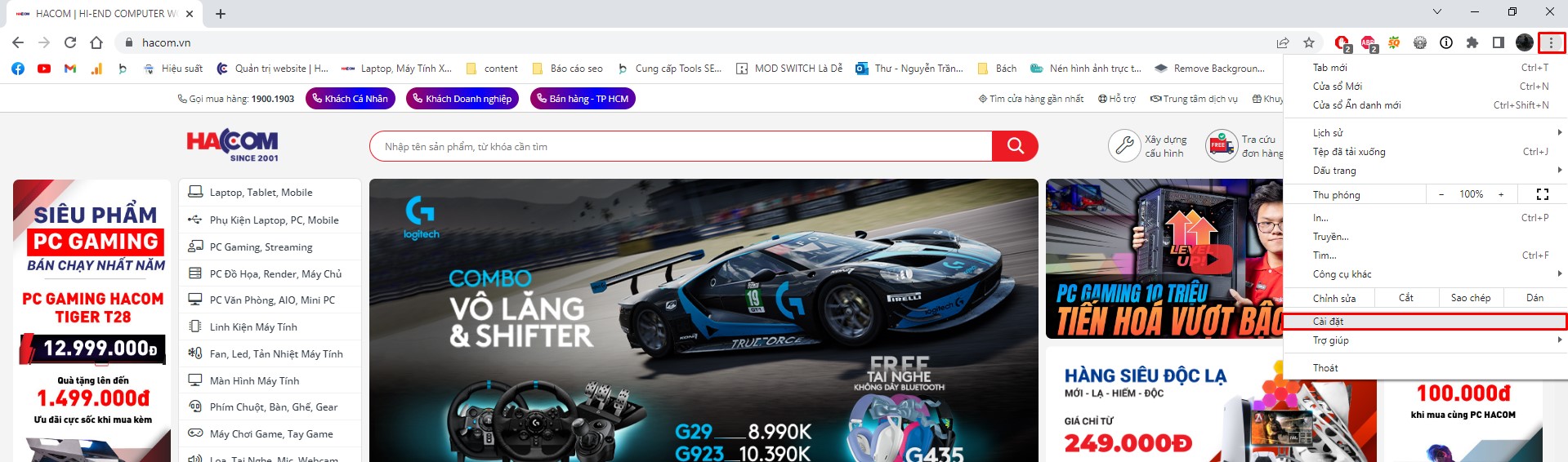 Mở phần cài đặt Google Chrome để tìm mật khẩu Gmail đã lưu