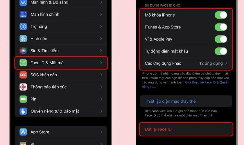 Kiểm tra và thiết lập lại Face ID trong Cài đặt