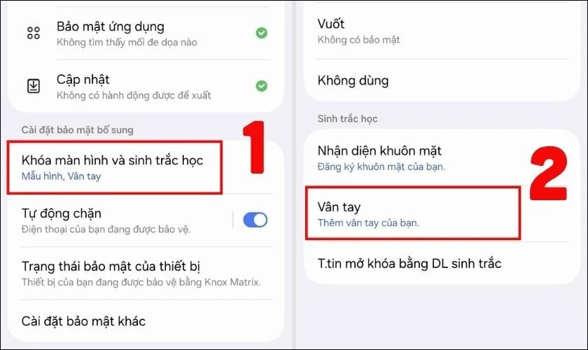 Nhấn vào Khoá màn hình và sinh trắc học