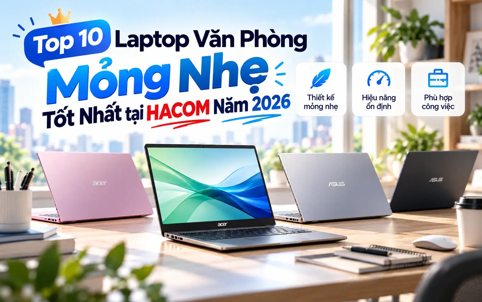 Với nhân viên văn phòng thường xuyên di chuyển, laptop 14 inch nặng khoảng 1,2–1,5kg thường mang lại sự cân bằng tốt