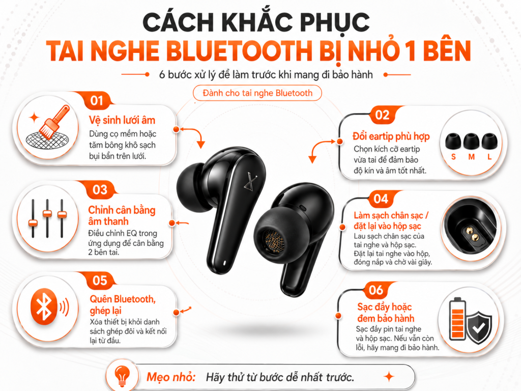 Tai nghe Bluetooth bị nhỏ một bên phải làm sao?