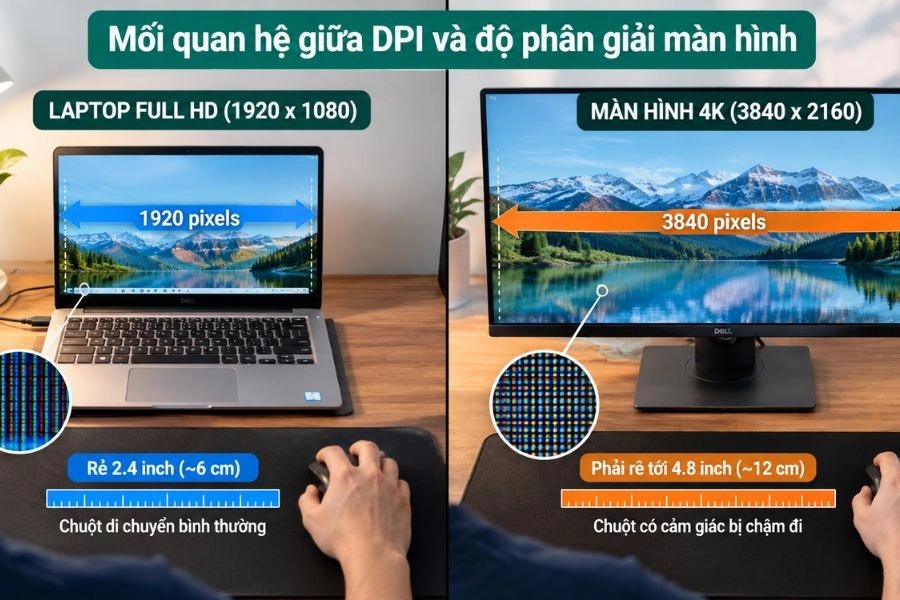 Mối quan hệ giữa DPI và độ phân giải màn hình