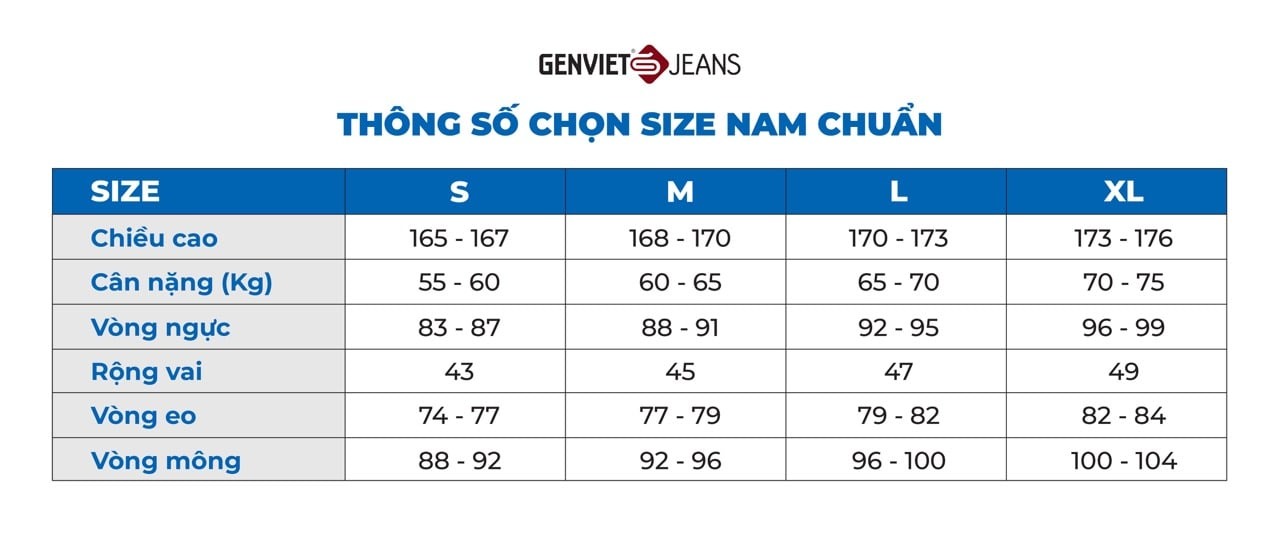 Thông số size Nam