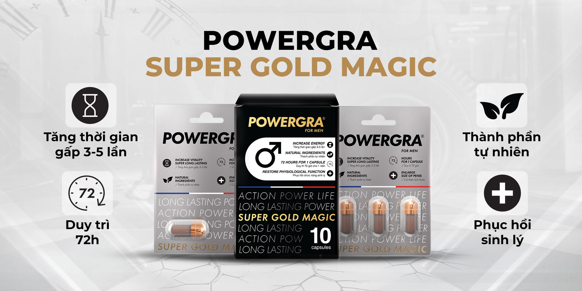 Viên uống tăng kích thước, kéo dài thời gian Powergra For Men (Super Gold Magic)