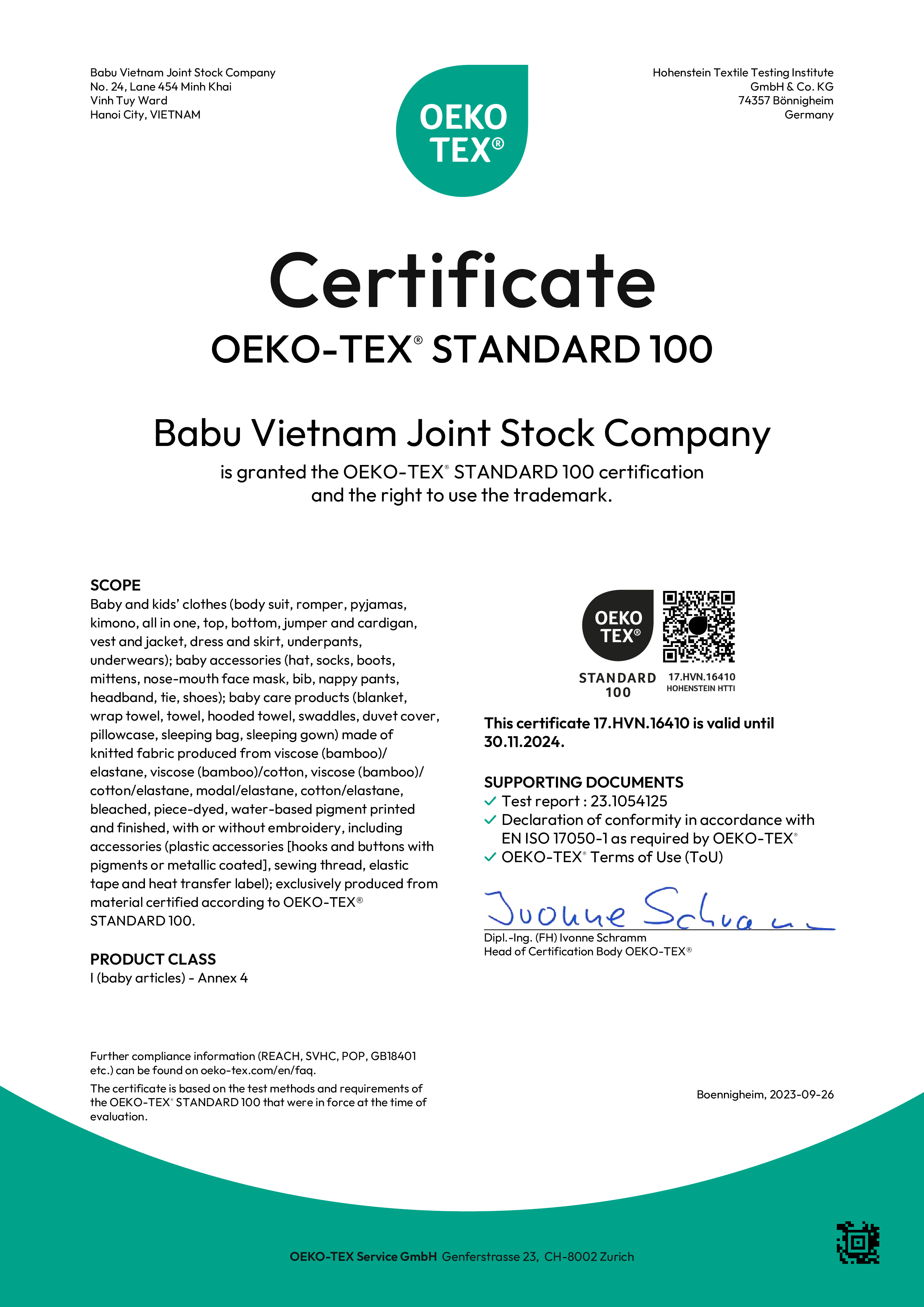  Chứng nhận OEKO-TEX 100