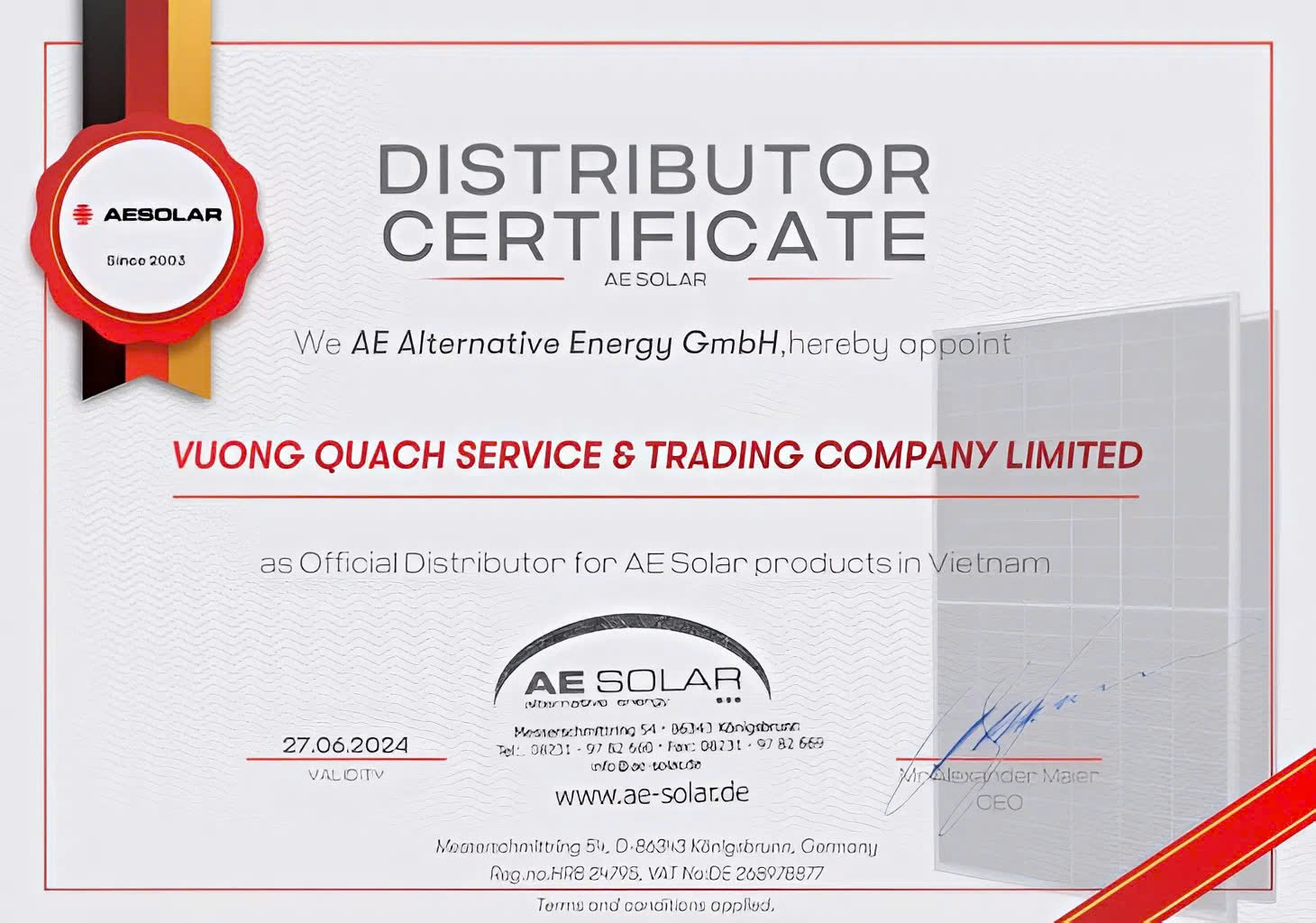 Giấy chứng nhận Vương Quách