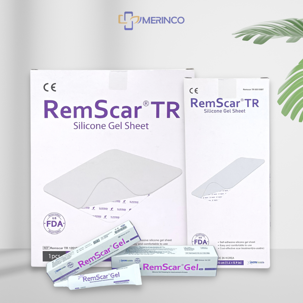 Bộ sản phẩm miếng dán ép sẹo và gel trị sẹo RemScar TR làm mềm, làm mờ và làm phẳng sẹo hiệu quả