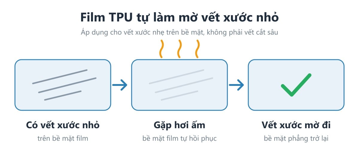Sơ đồ film PPF TPU tự làm mờ vết xước nhỏ khi gặp hơi ấm