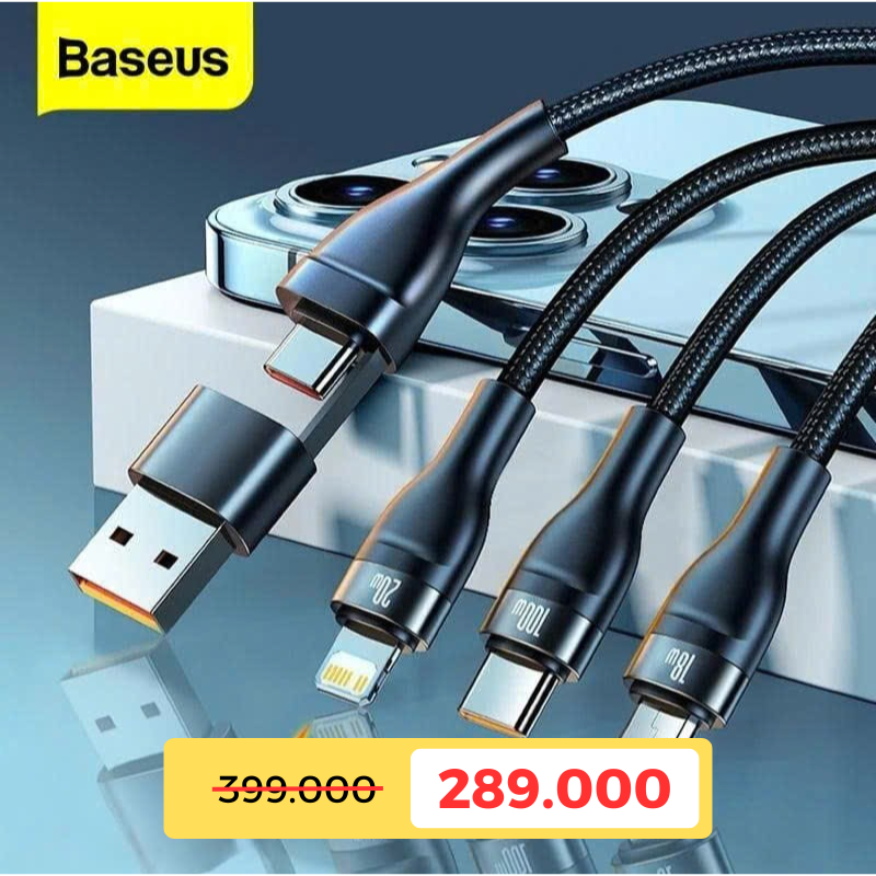 Cáp Sạc Nhanh Đa Năng 2 to 3 Baseus Flash Series Ⅱ 100W USB + Type C to Type C + Lightning + Micro USB, 1.2m Fast Charge Cable)