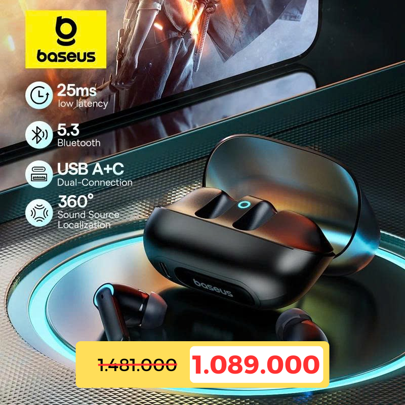 Tai Nghe Bluetooth Baseus AeQur G10 True Wireless Earphones (Bluetooth 5.3, GPS - APP Control, Super Fast charge, Nearly No-delay, Bisa 3D Gaming Earbuds)