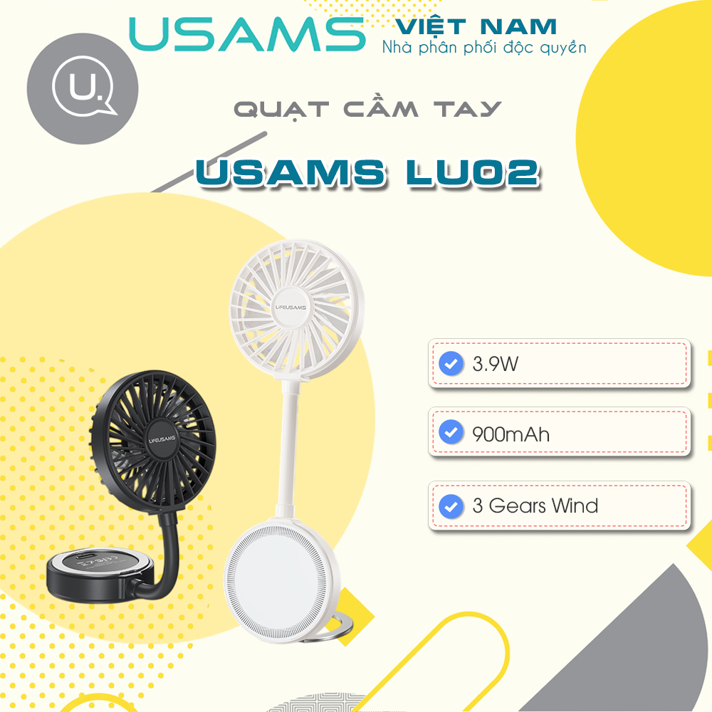 Quạt Cầm Tay USAMS LU02 3.9W (360° Free Rotation, With stand, 7pcs High-speed Spiral Blades, 900mAh, Strong Magnetic Suction, Three Gear Wind)