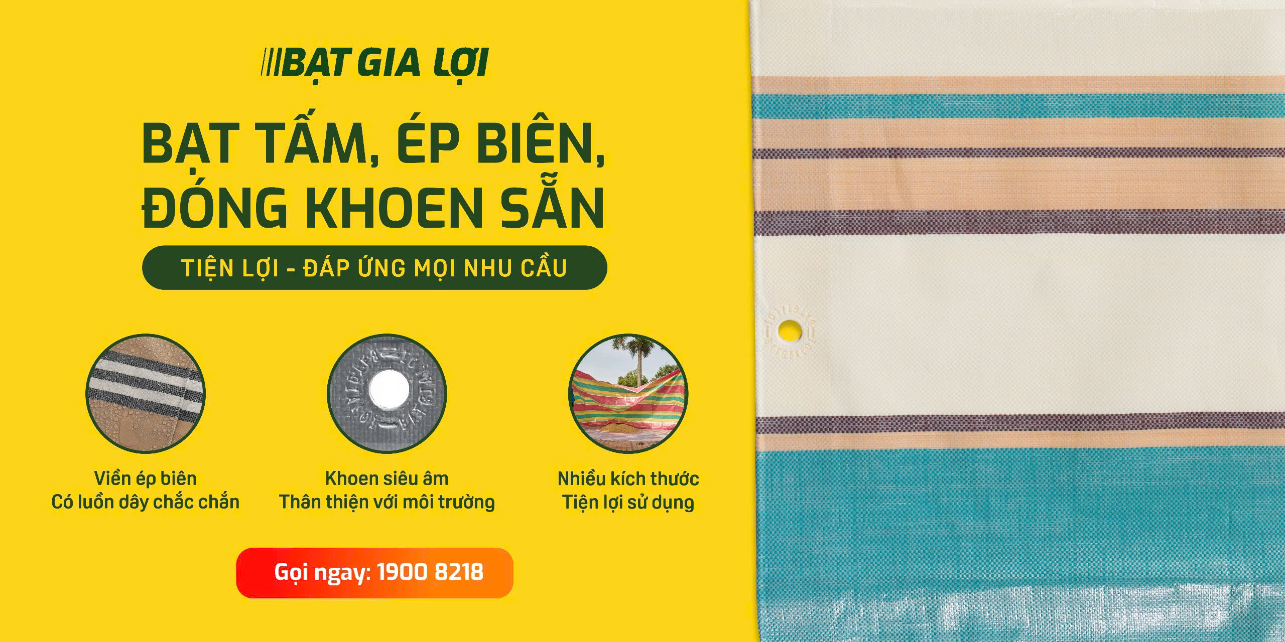 Bạt tấm, ép biên, đóng khoen