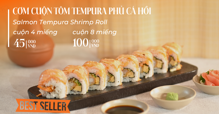 Cơm cuộn Tempura phủ cá hồi