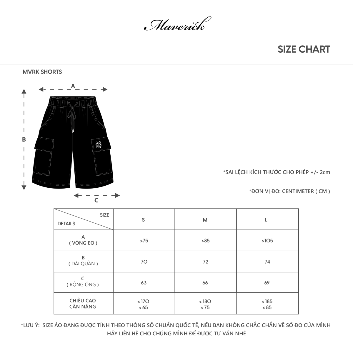 MVRK Initial Cargo Short - Size Guide