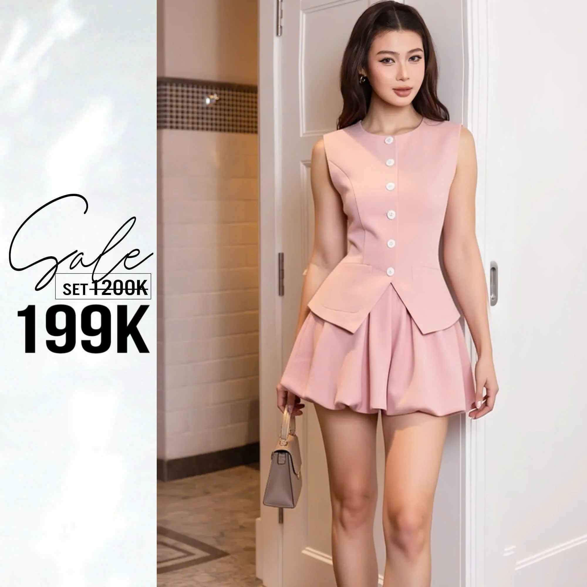 Mua Set áo gile hồng quần bí với giá 199k