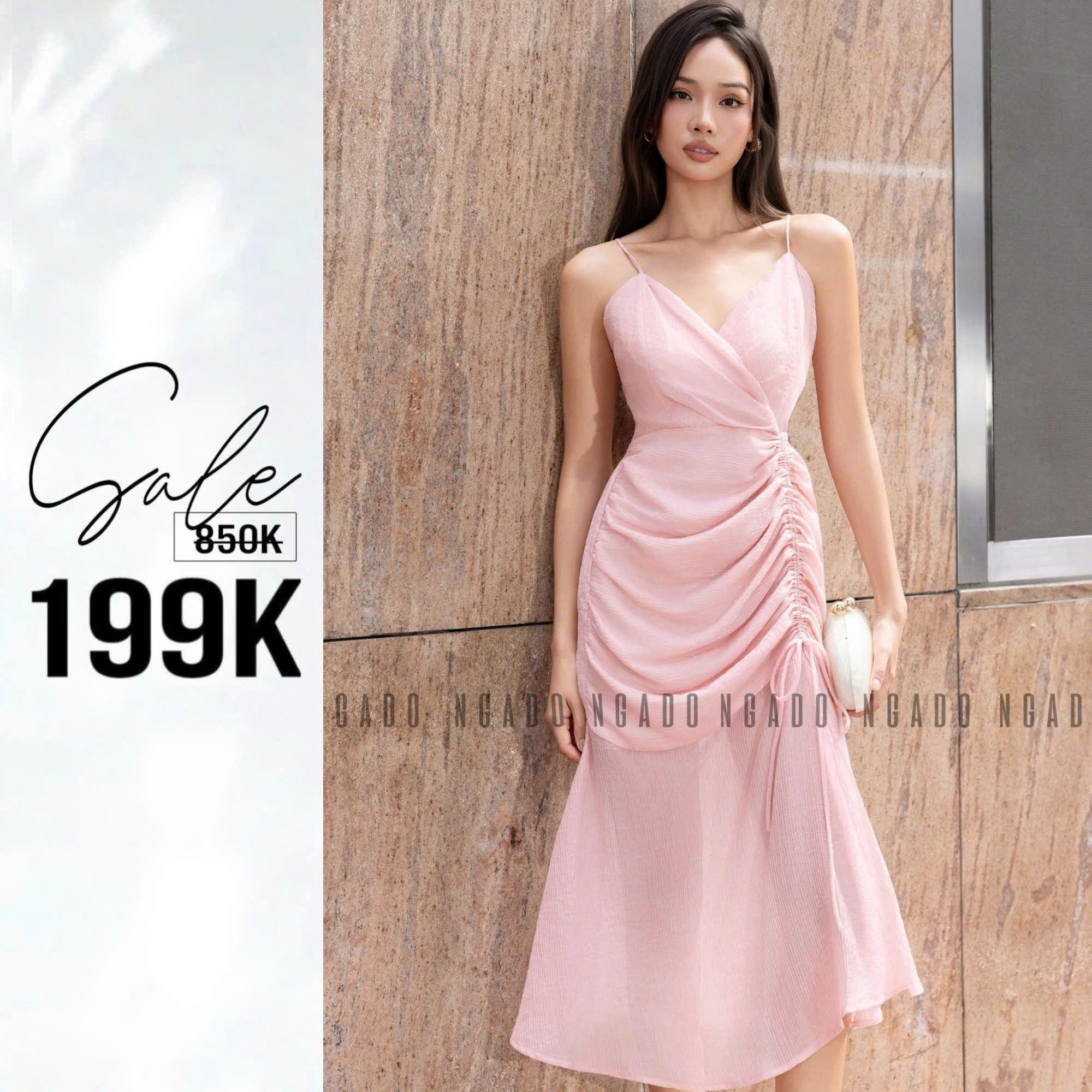 Mua Đầm voan hồng hai dây tùng nhún với giá 199k