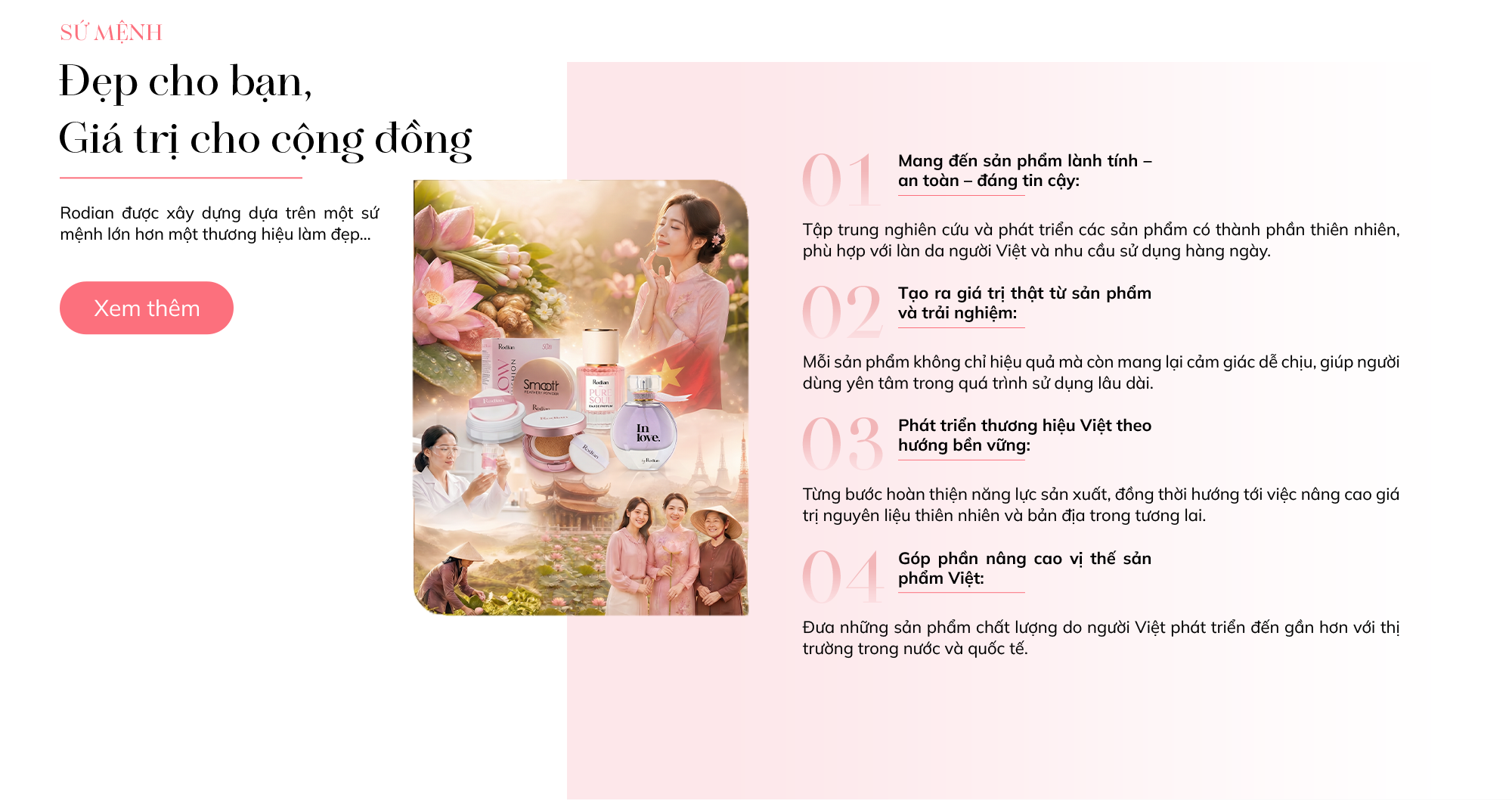 Sứ mệnh Rodian — Đẹp cho bạn, Giá trị cho cộng đồng