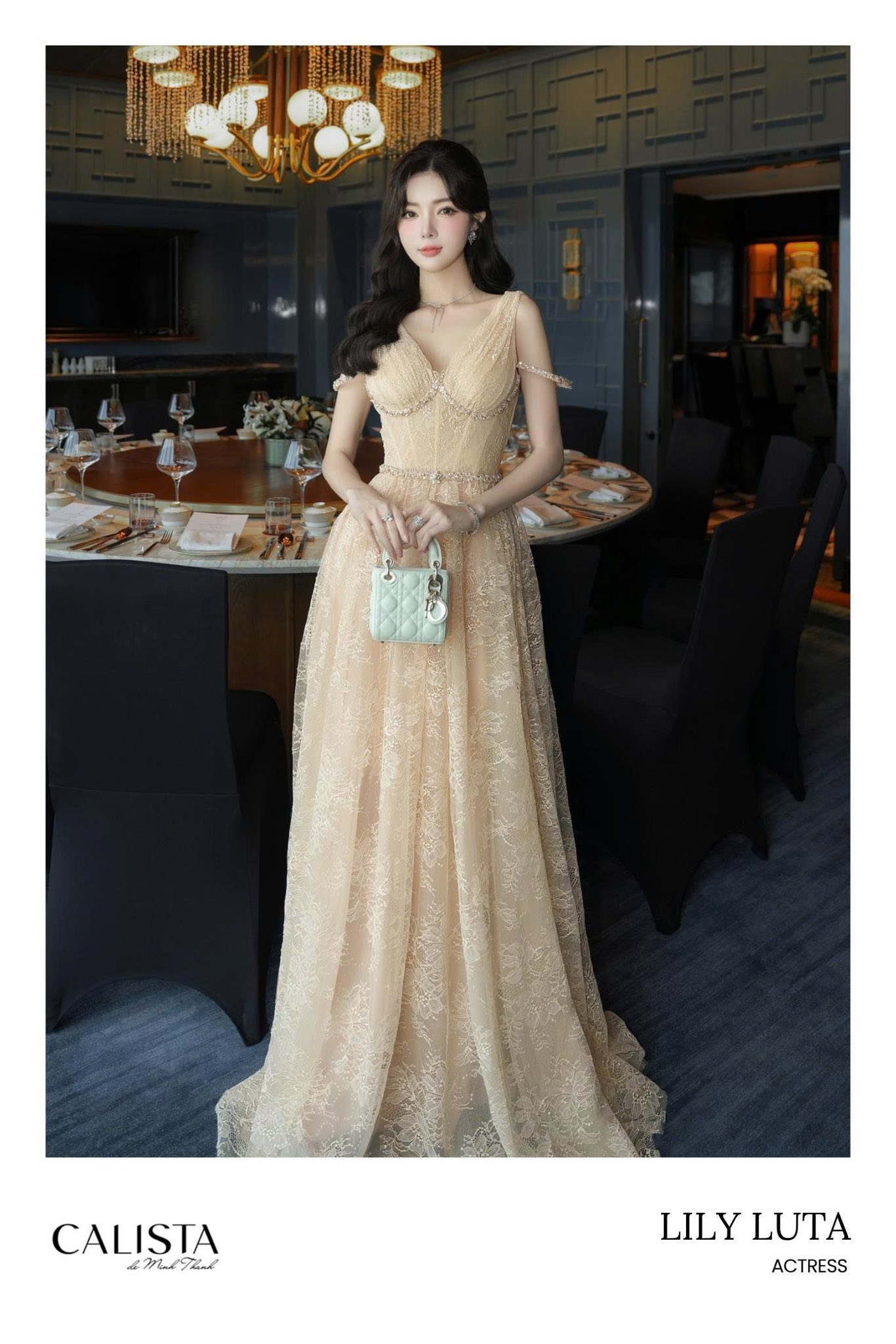 Actress Lily Luta in our Solenne Dress