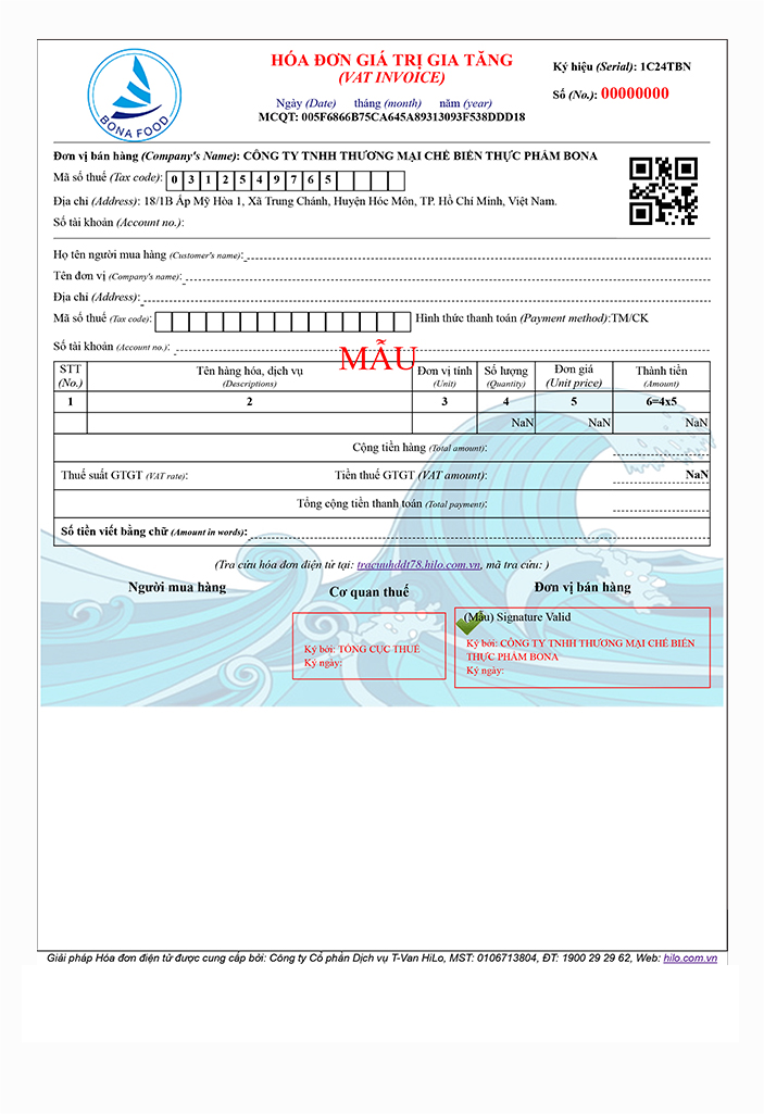 Mẫu Hóa Đơn Điện Tử Tùy Chỉnh
