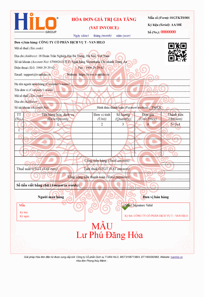 Mẫu Hóa Đơn Điện Tử Phong Thủy