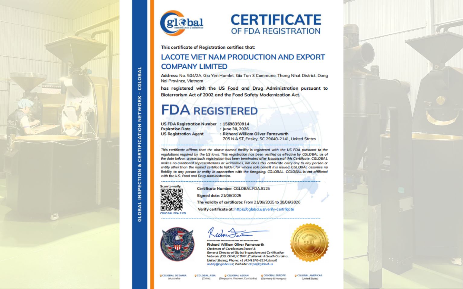 Nhà máy tiêu chuẩn FDA Hoa Kỳ – Cam kết chất lượng quốc tế