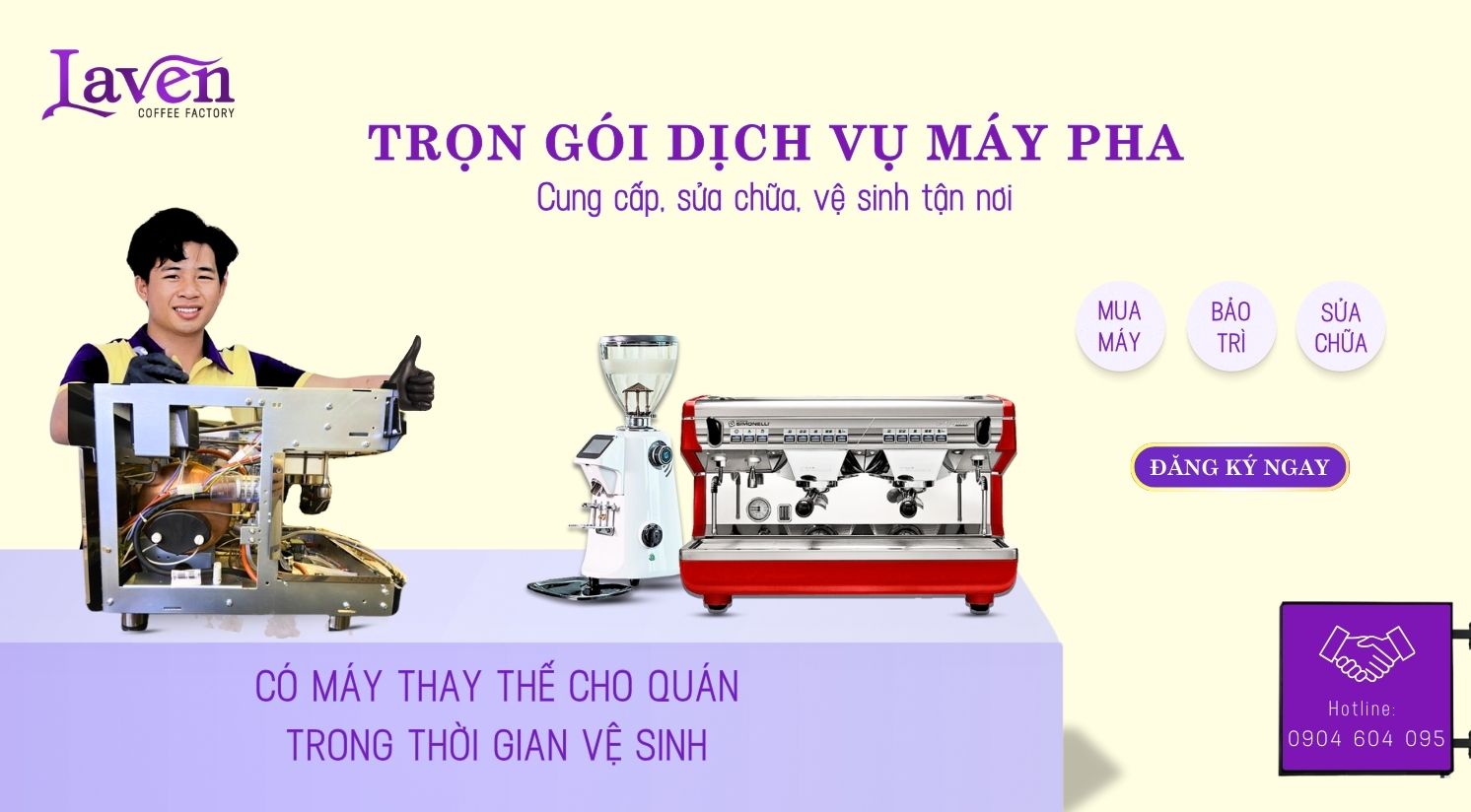 Trọn gói dịch vụ máy pha. Cung cấp sửa chữa, vệ sinh, bảo trì máy pha cà phê