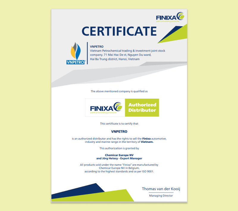 VNPETRO - NHÀ PHÂN PHỐI CHÍNH THỨC CÁC SẢN PHẨM CỦA FINIXA TẠI VIỆT NAM