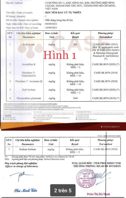 Xét nghiệm không có chất điều vị, hóa học độc hại