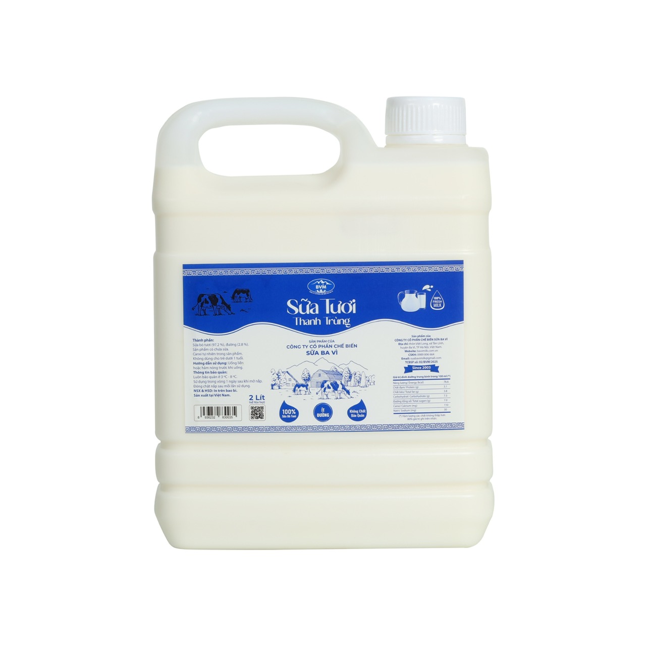 Sữa tươi thanh trùng ít đường can 2L