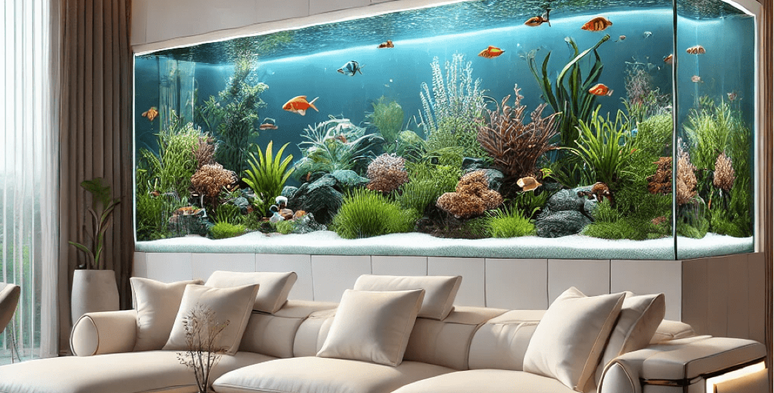 Trang trí phòng khách với bể thủy sinh